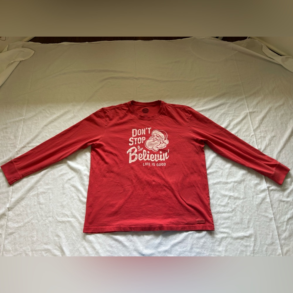 Life Is Good Don’t stop believin Santa Red Long Sleeve Tee XL